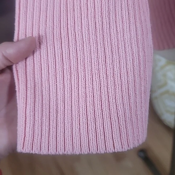 Pink and white mock neck sweater ribbed flare sleeves no tags see measurements - Picture 6 of 14